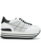 Hogan Checkered Stitch Flatform Sneakers - White