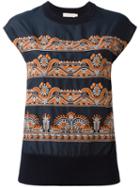 Tory Burch Ribbed Detailing Embroidered T-shirt