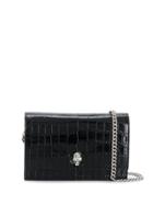 Alexander Mcqueen Crocodile Embossed Shoulder Bag - Black
