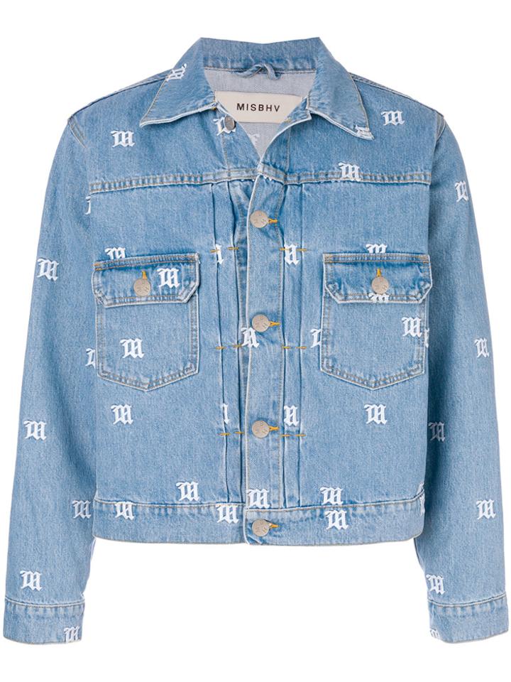 Misbhv Cropped Monogram Denim Jacket - Blue