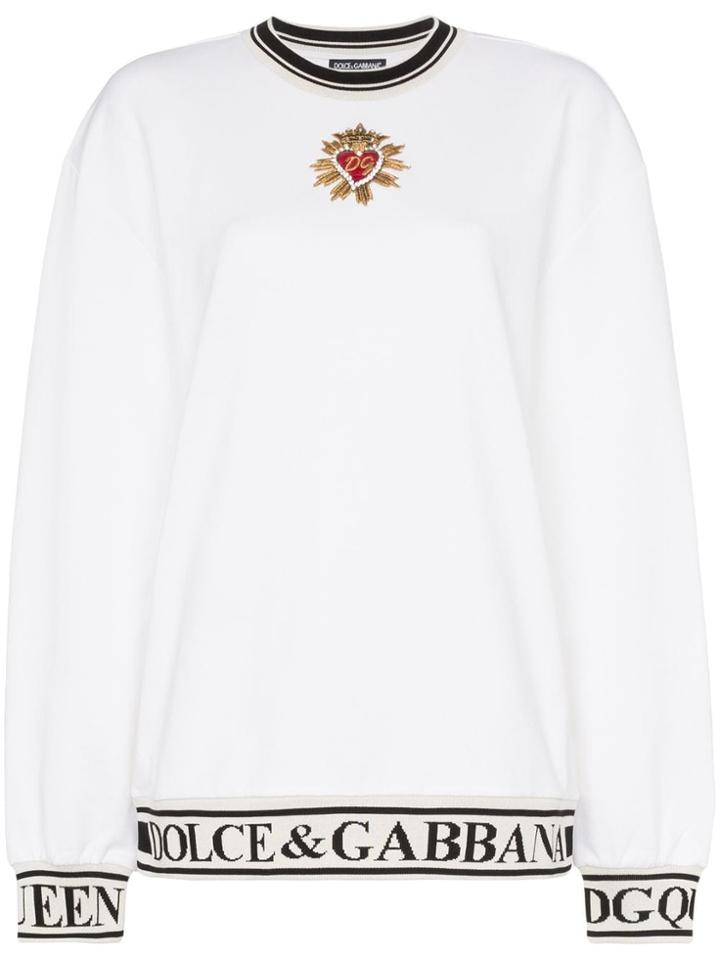 Dolce & Gabbana Sacred Heart Logo Band Cotton Sweatshirt - White