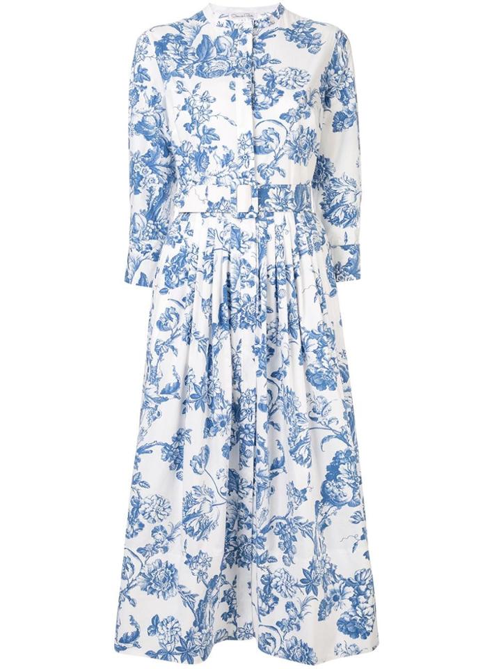 Oscar De La Renta Floral Print Midi Dress - Blue