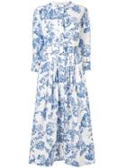 Oscar De La Renta Floral Print Midi Dress - Blue