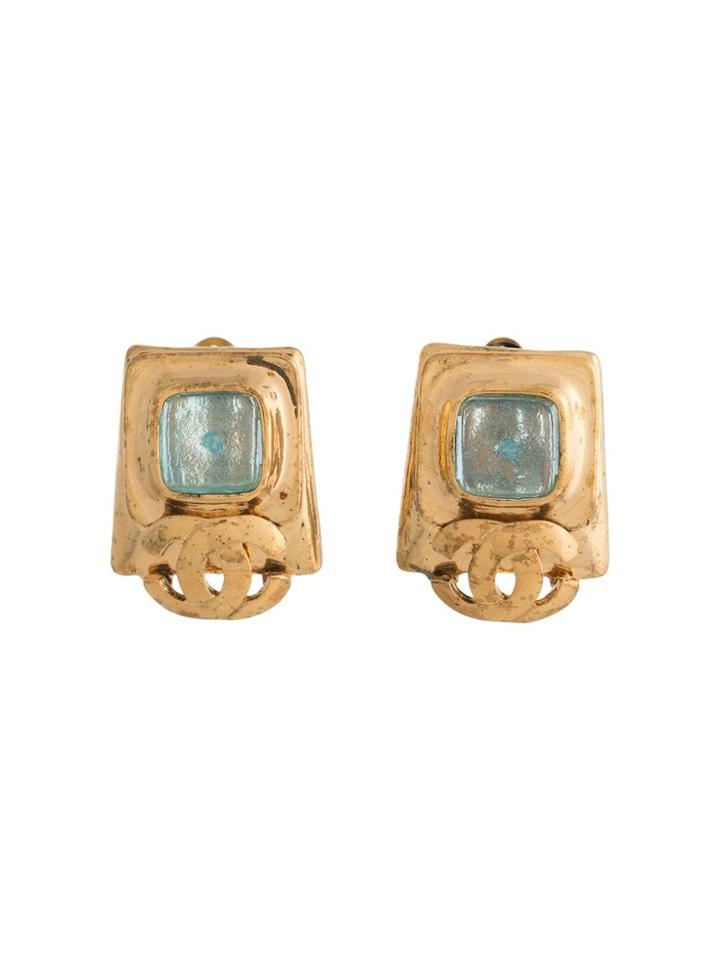 Chanel Vintage Chanel Vintage Cc Logos Stone Motif Earrings - Gold