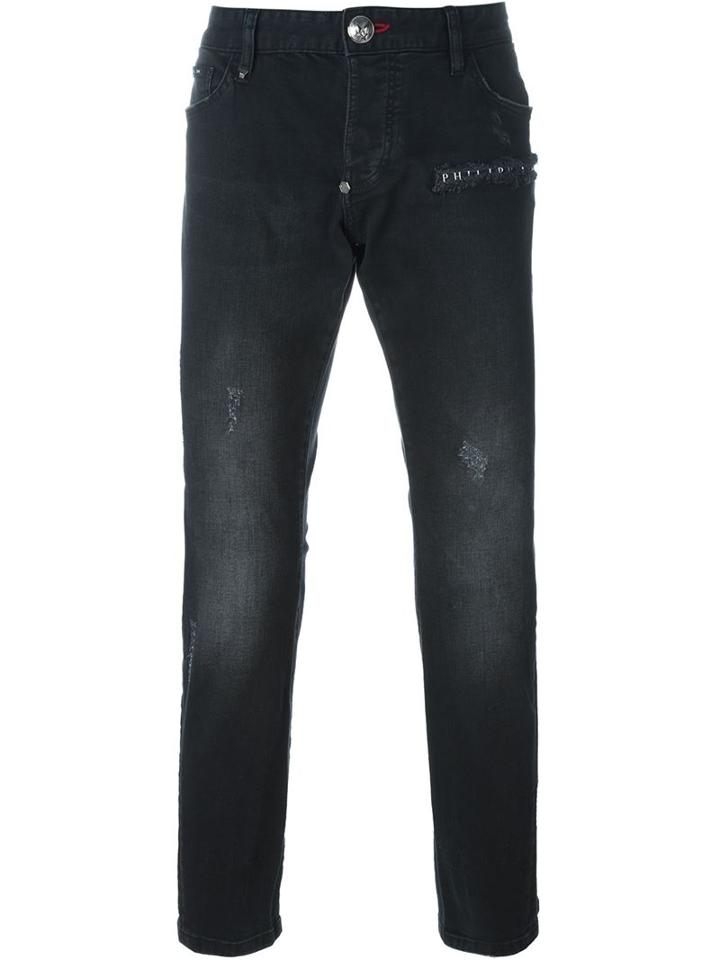 Philipp Plein Straight Leg Jeans, Men's, Size: 34, Black, Cotton/spandex/elastane