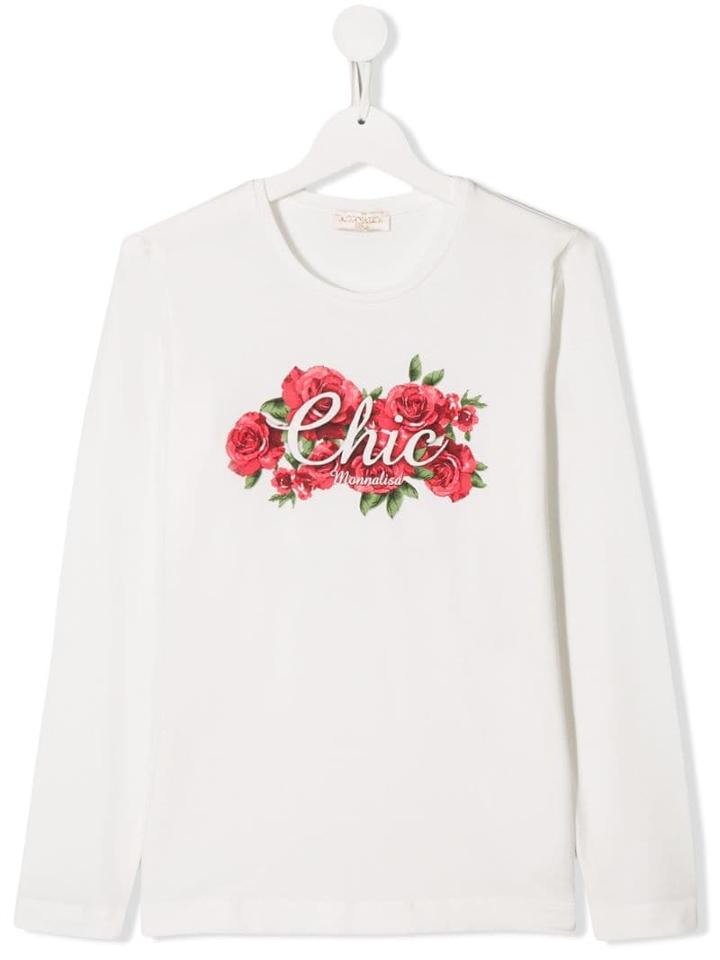 Monnalisa Teen Printed Cotton T-shirt - White