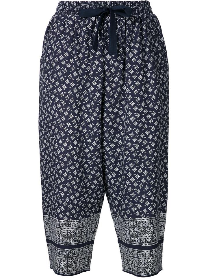 Sea Printed Cropped Trousers, Women's, Size: 2, Blue, Silk