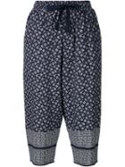 Sea Printed Cropped Trousers, Women's, Size: 2, Blue, Silk