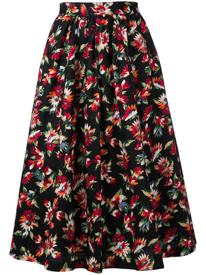 Clane - Mid-length Floral Skirt - Women - Cotton - 1, Black, Cotton