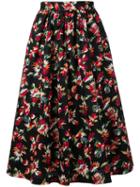 Clane - Mid-length Floral Skirt - Women - Cotton - 1, Black, Cotton