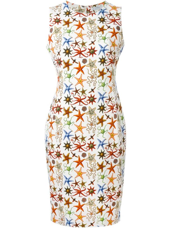 Versace Collection Sea Star Print Fitted Dress, Women's, Size: 40, White, Cotton/viscose/spandex/elastane/viscose
