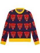 Gucci Tiger Jacquard Knitted Sweater - Blue