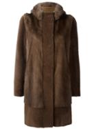 Blancha Hooded Fur Coat, Women's, Size: 42, Brown, Mink Fur/sheep Skin/shearling
