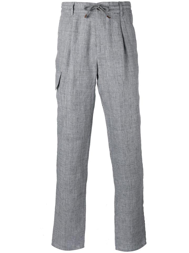 Brunello Cucinelli Drawstring Regular Trousers, Men's, Size: 52, Grey, Linen/flax/cotton/viscose