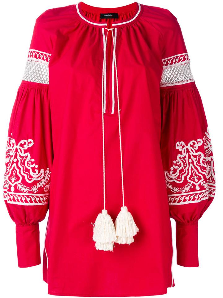 Wandering - Embroidered Tassel Detail Top - Women - Cotton - 38, Red, Cotton