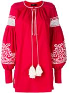 Wandering - Embroidered Tassel Detail Top - Women - Cotton - 38, Red, Cotton