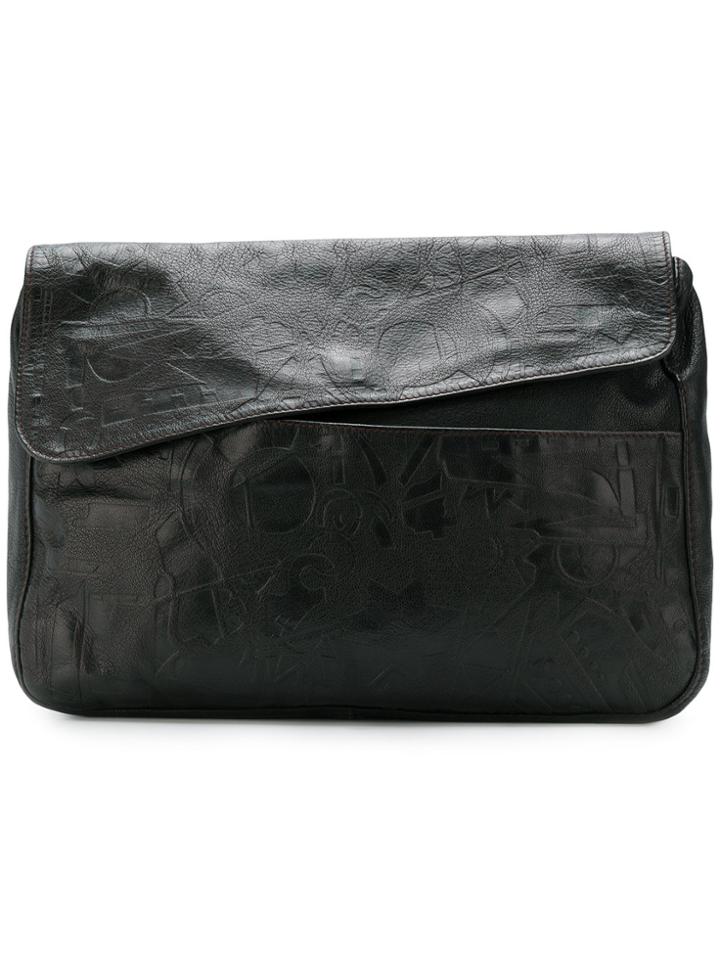 Prada Vintage Embossed Flap Clutch - Black