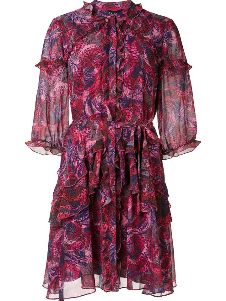 Saloni Floral Print Dress, Women's, Size: 6, Red, Silk/polyester