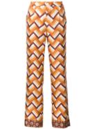 For Restless Sleepers Chevron Print Straight Trousers, Women's, Size: Small, Yellow/orange, Silk