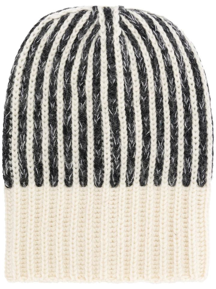 Saint Laurent Stripe Knit Beanie - Nude & Neutrals