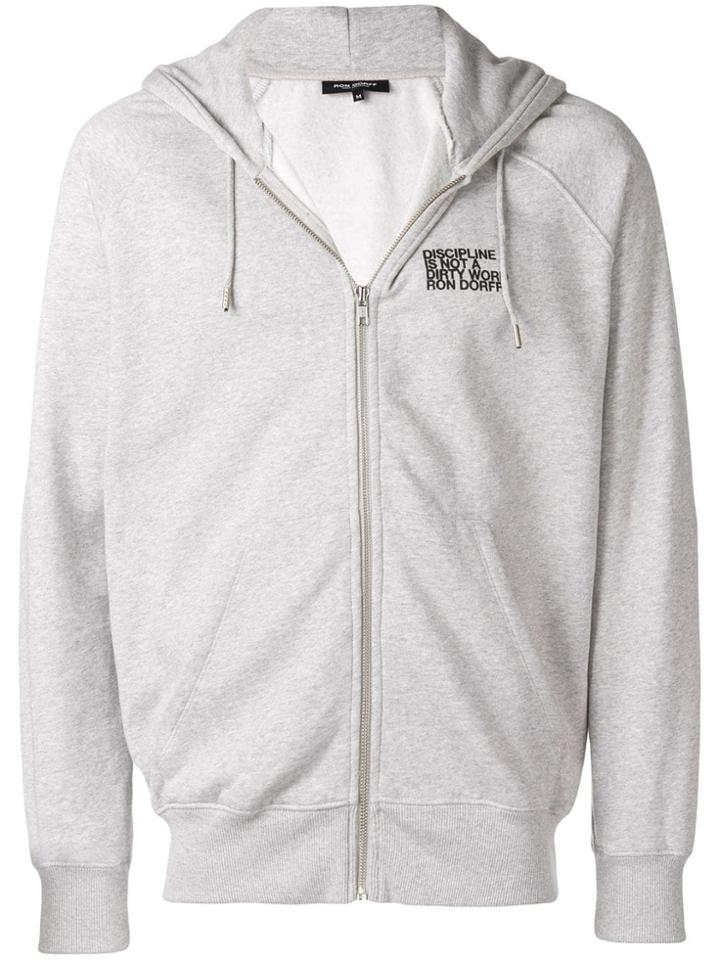 Ron Dorff Slogan Print Zipped Hoodie - Grey