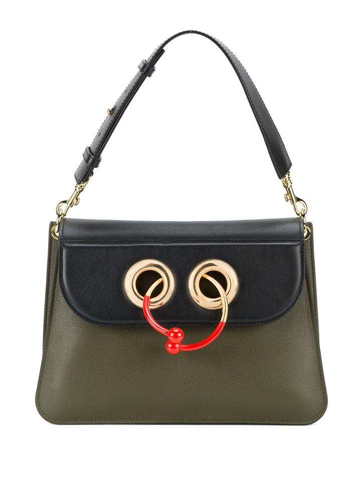 J.w.anderson - Medium Bi-colour Pierce Bag With Gold And Red Hoop - Women - Leather/metal - One Size, Green, Leather/metal
