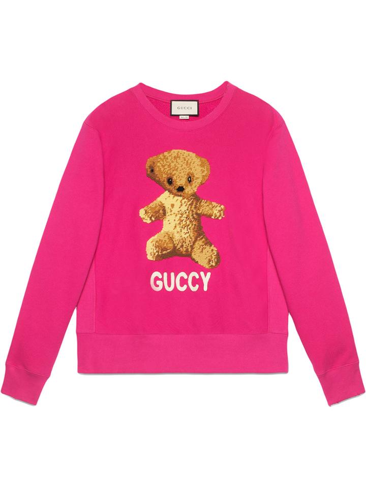Gucci Cotton Sweatshirt With Teddy Bear - Pink & Purple