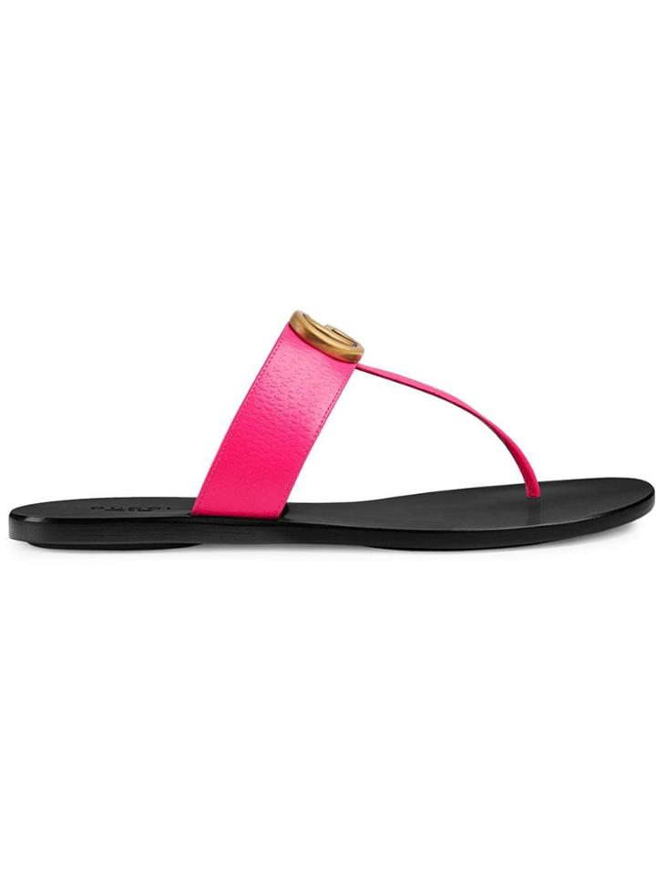 Gucci Leather Thong Sandal With Double G - Pink