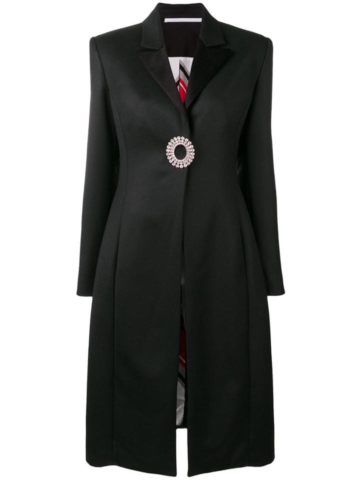 Peter Do Crystal Brooch Overcoat - Black