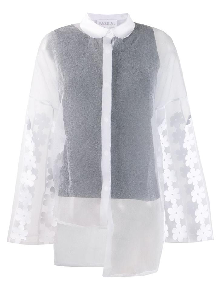 Paskal Floral Applique Sheer Shirt - White