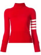 Thom Browne Turtle Neck With White 4-bar Stripe In Red Cashmere