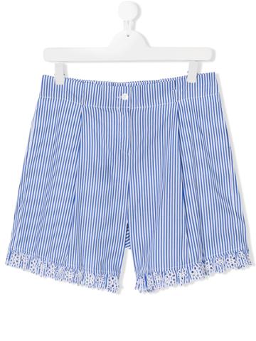 Ermanno Scervino Junior Embroidered Floral Shorts - Blue