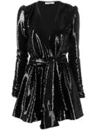 Amen Sequin Embroidered Belted Dress - Black
