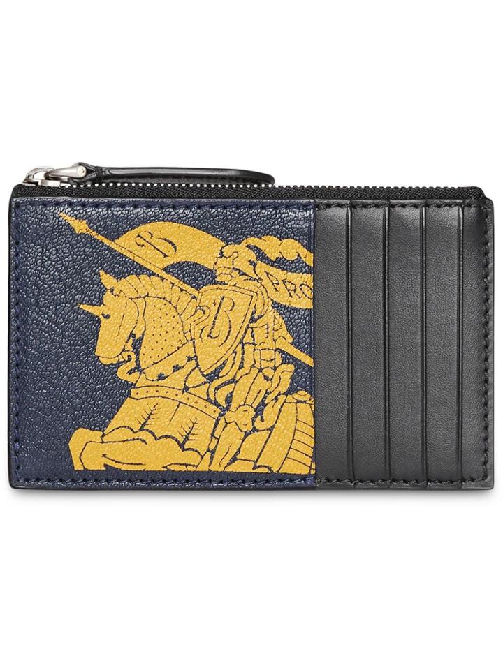 Burberry Logo Print Leather Zip Card Case - Black