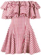 House Of Holland - Gingham Off Shoulder Dress - Women - Cotton - 14, Red, Cotton