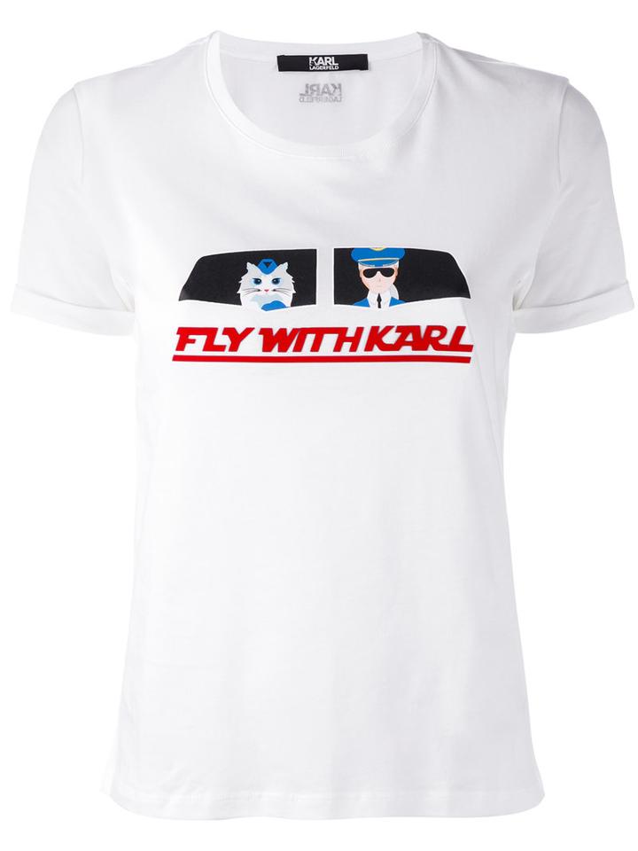 Karl Lagerfeld 'fly With Karl' T-shirt, Women's, Size: Xs, White, Cotton
