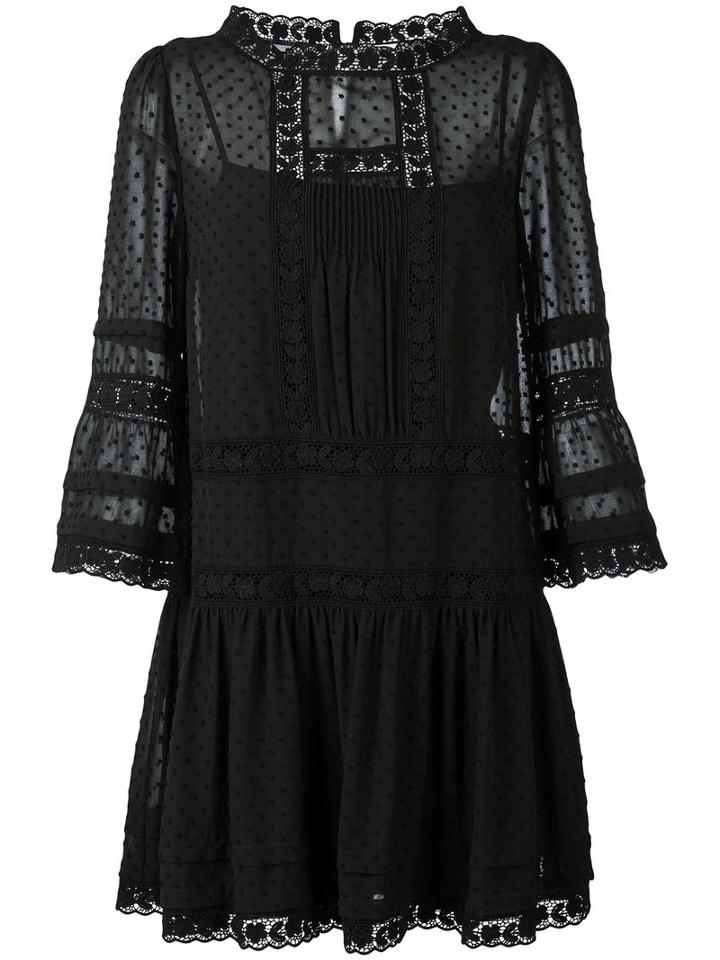 Red Valentino Lace Insert Dress, Women's, Size: 42, Black, Cotton/polyester/silk