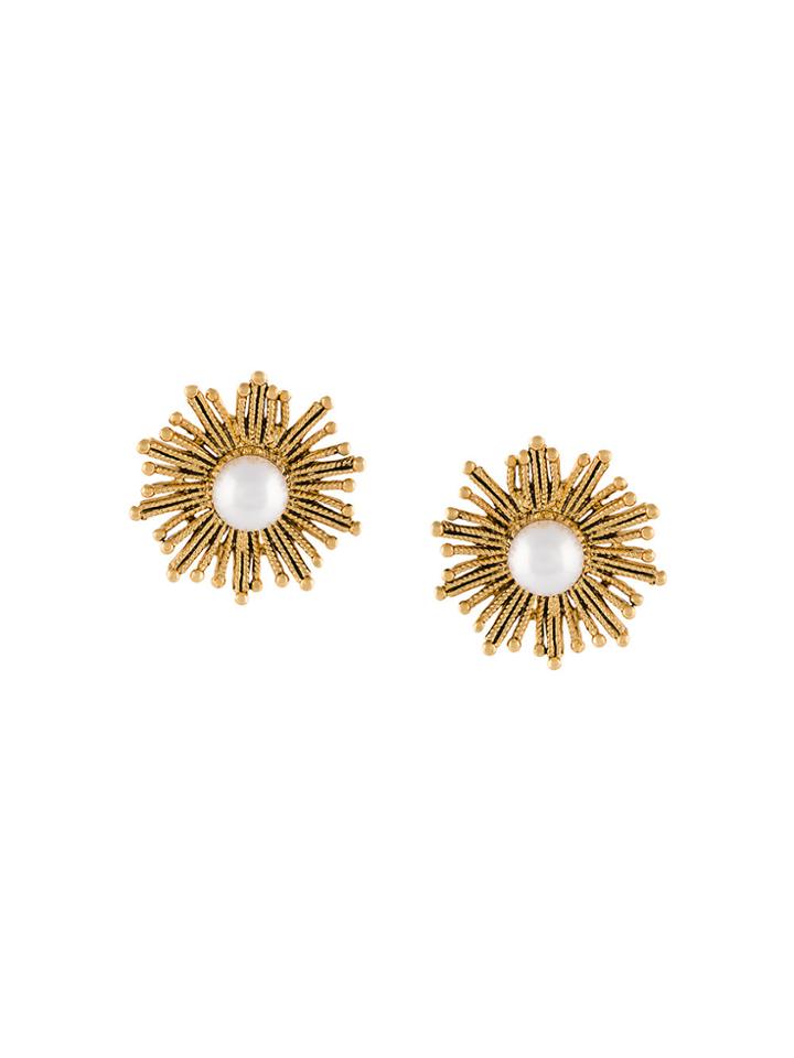Oscar De La Renta Pearl Sun Earrings - White