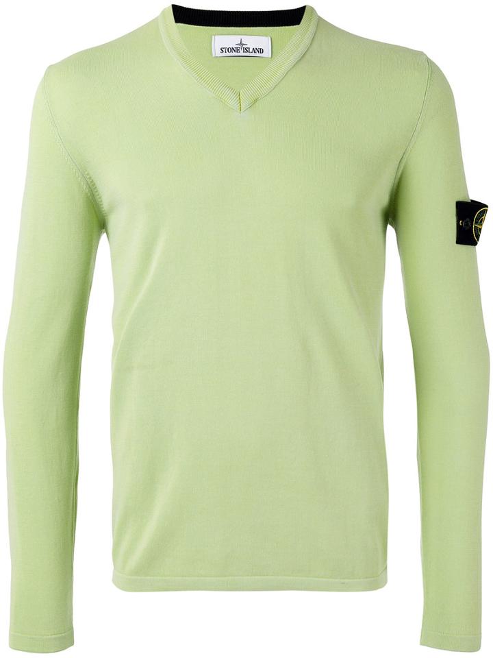 Stone Island - V-neck Sweater - Men - Cotton - L, Green, Cotton