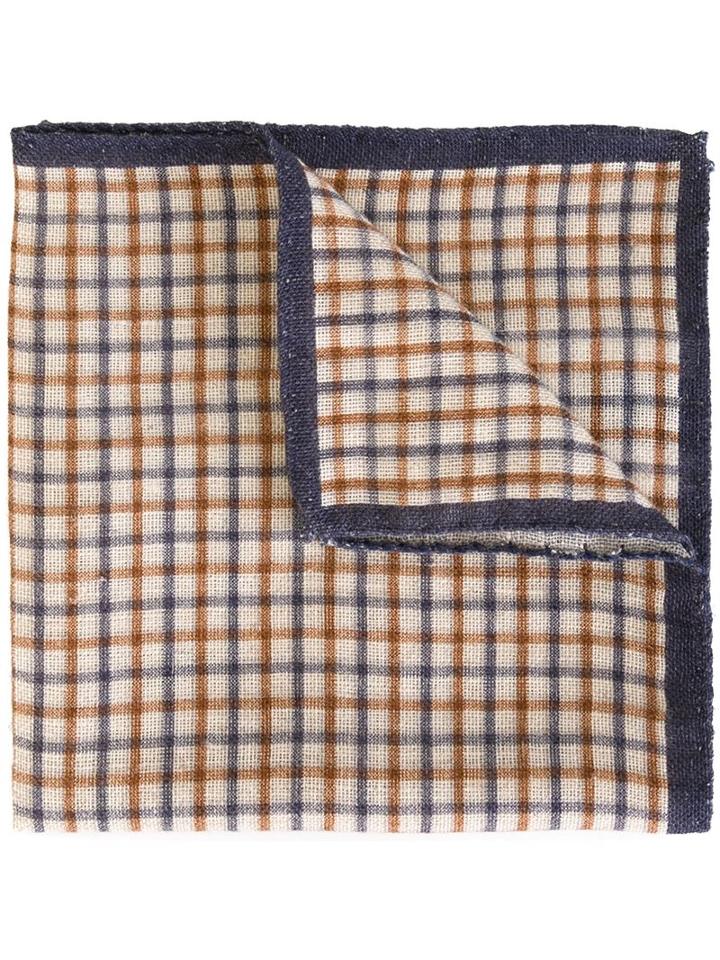 Eleventy Gingham Handkerchief, Men's, Nude/neutrals, Linen/flax/cotton