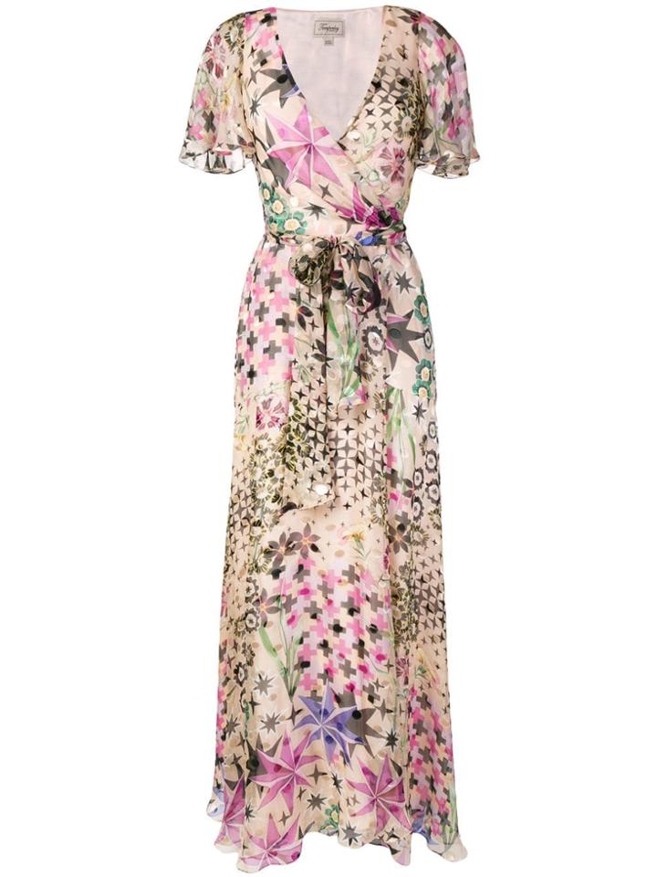 Temperley London Geometric Floral Wrap Dress - Neutrals