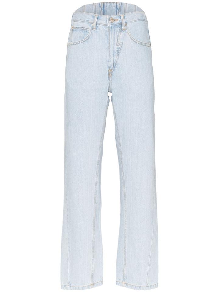 Pushbutton Straight-leg Corset Jeans - Blue