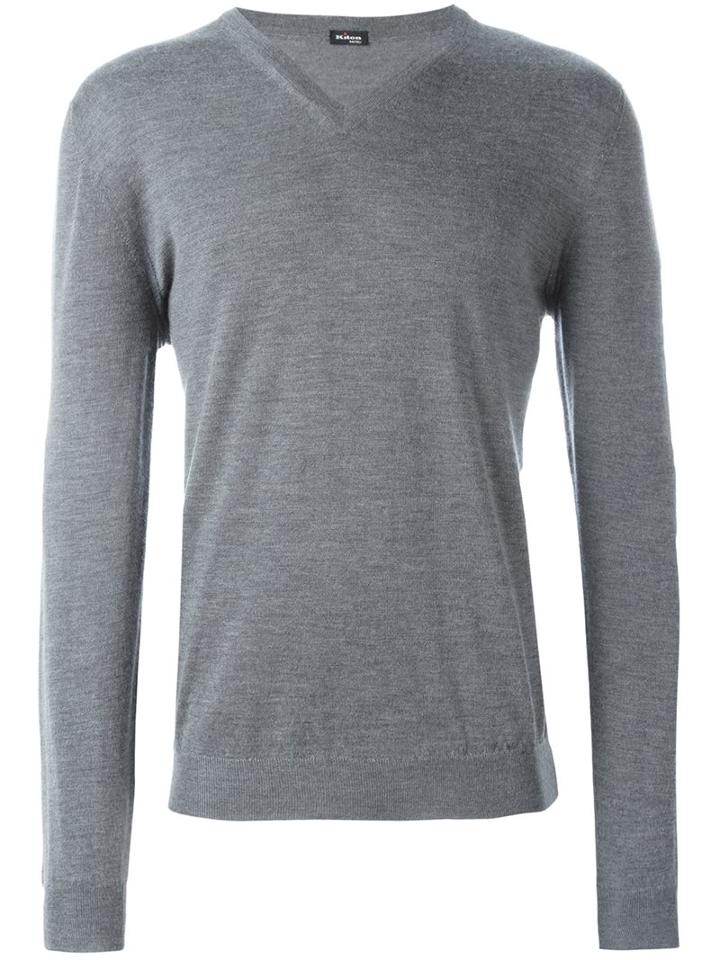 Kiton V-neck Sweater, Men's, Size: Xl, Grey, Silk/cashmere