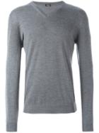 Kiton V-neck Sweater, Men's, Size: Xl, Grey, Silk/cashmere