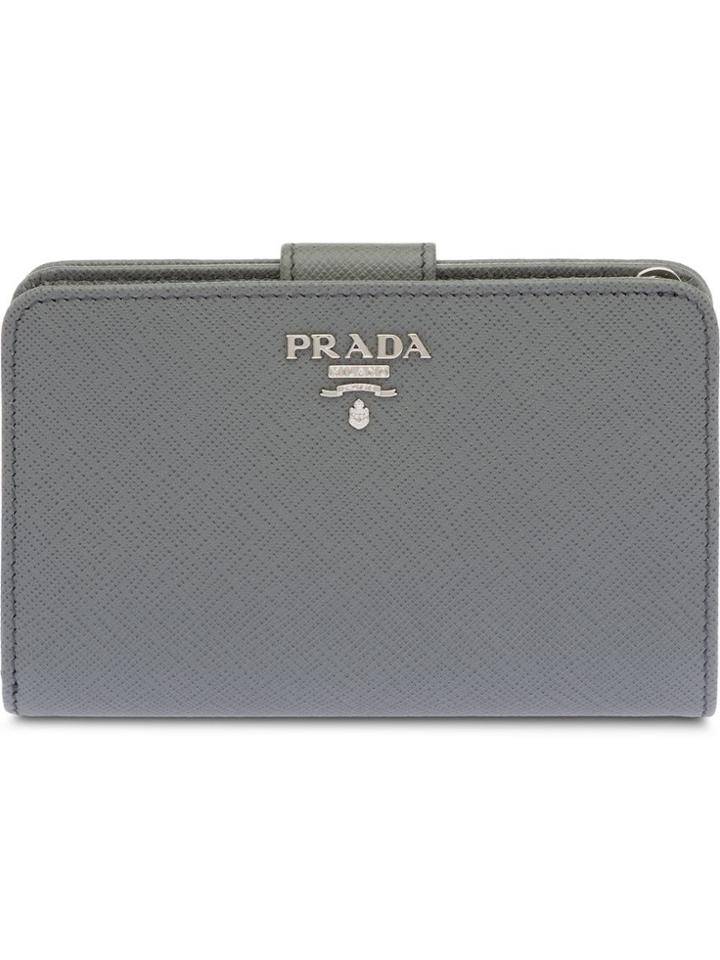 Prada Medium Logo Plaque Wallet - Grey