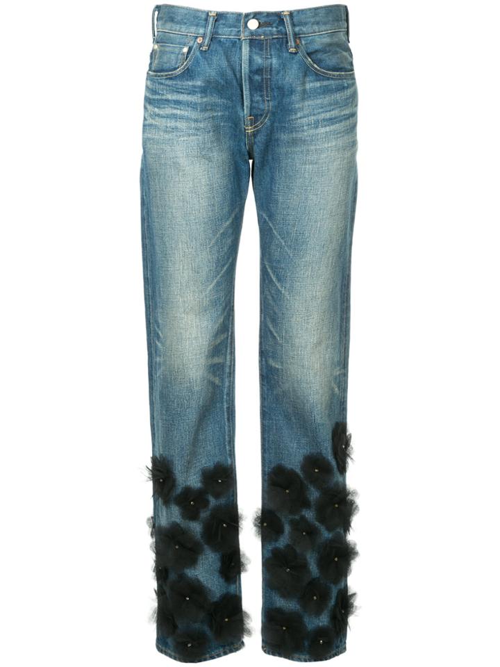 Tu Es Mon Trésor Tulle Flower Boyfriend Jeans - Blue