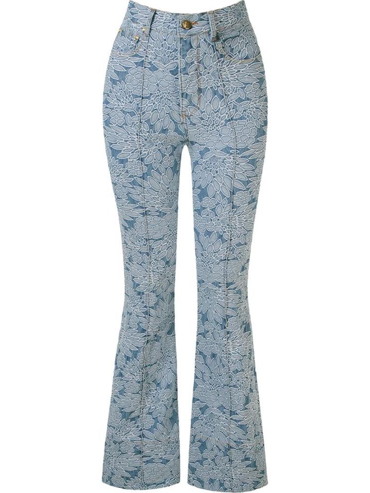 Amapô Floral Flared Jeans, Women's, Size: 36, Blue, Cotton/polyester/spandex/elastane
