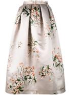 Rochas Floral Print Full Skirt, Women's, Size: 40, Nude/neutrals, Polyester/silk
