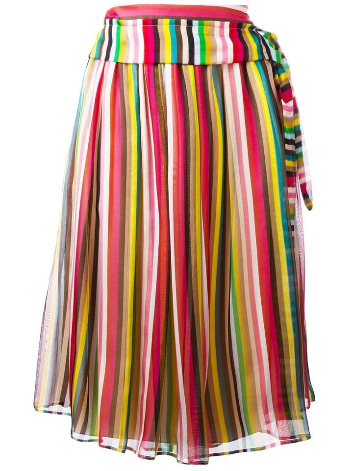No21 Striped Midi Skirt, Women's, Size: 38, Silk/acetate/cotton