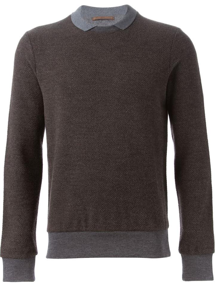 Eleventy Collared Sweater, Men's, Size: Xxl, Grey, Cotton/wool